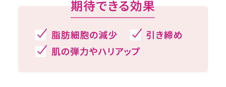 期待できる効果 脂肪細胞の減少、引き締め、肌の弾力やハリアップ