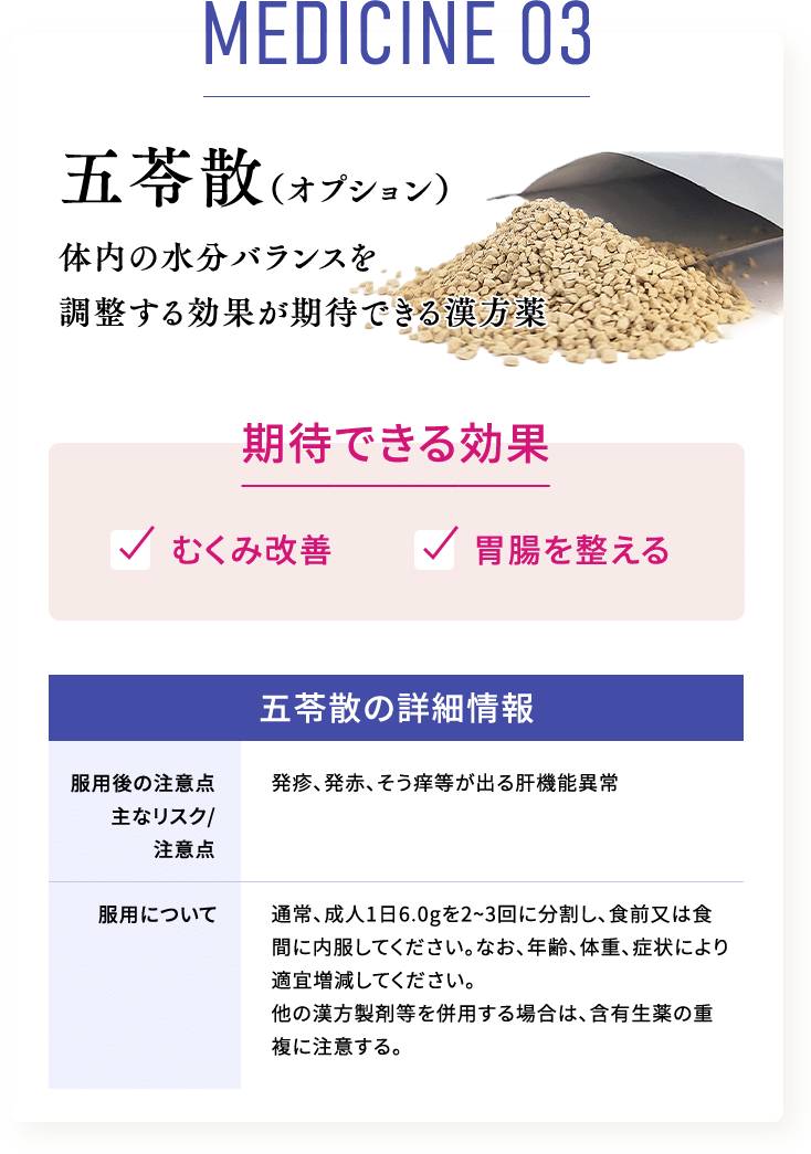 medicine 03 五苓散（オプション）体内の水分バランスを 調整する効果が期待できる漢方薬 五苓散の詳細情報